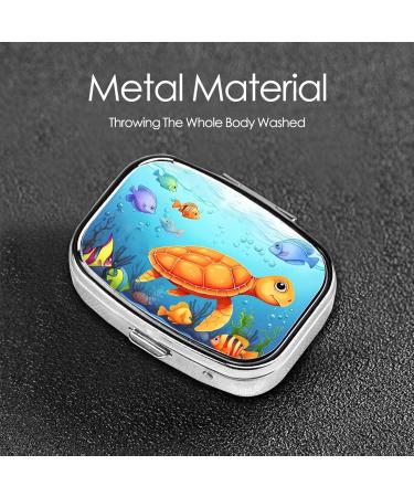  Turtle & Fish Printing Small Pill Case | Cute 2 Compartment Travel Pill Box | Organizer for Pocket & Purse Gifts  - Buy Online on GoSupps.com