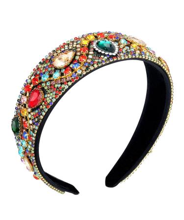 Rhinestone Padded Headband Baroque Crystal Embellished Hairbands Soft Velvet Padded Bejewelled Head Bands Jeweled Headbands for Women Jeweled Hair Accessories for Women and Girls (Classic Style)