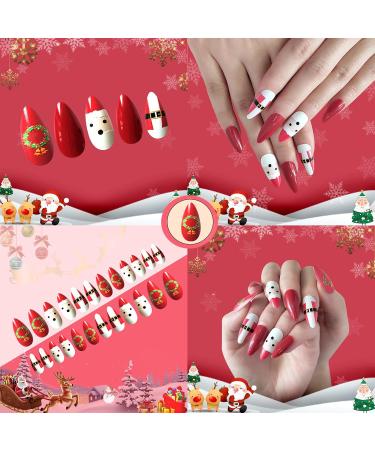 4-Piece Christmas Stiletto Nail Tips | Shiny Acrylic Artificial Nails for Holiday Parties | 6 Sizes Available - Buy Online on GoSupps.com