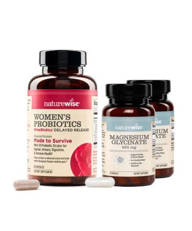 NatureWise 1 Probiotics for Women + Cranberry for PH & Urinary - 60 Capsules 60-Day Supply + (Pack of 2) Magnesium Glycinate 625mg - Chelated Magnesium - 30 Capsules 30-Day Supply