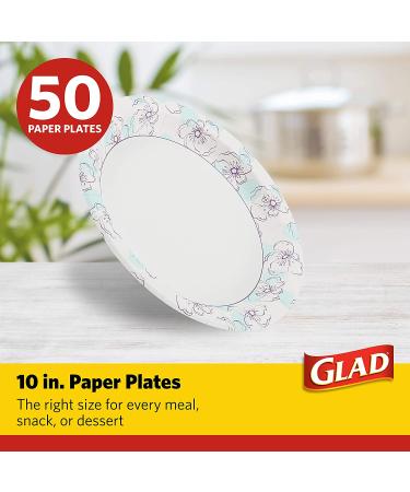 Glad Round 10 in Blue Flower Paper Plates | 50 Count Bulk Pack - Soak Proof, Cut Proof, Microwave Safe | Heavy Duty Disposable Plates for Parties & Occasions - Buy Online on GoSupps.com