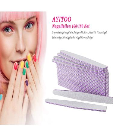 Professional 100/180 Nail Files - Double-Sided Gel Nail Tools for Manicure & Nail Art | Smirel Paper Gray & Purple - 25 Pack - Buy Online on GoSupps.com