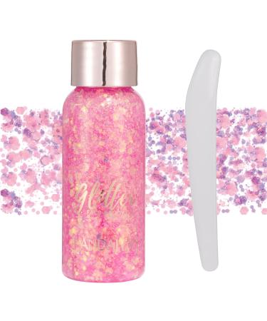 GL-TURELIFES MERMAID sequin chunky glitter liquid eyeshadow glitter body gel festival glitter cosmetics face hair nail make-up long loading sparkling 30 g (#104 pink)