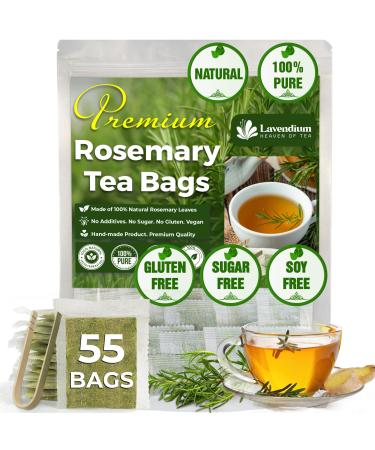 Lavendium Premium 55 Rosemary Tea Bags 100% Natural & Pure from Rosemary Leaves. Loose Leaf Rosemary Herbal Tea. Made with Natural Material Tea Bags. No Sugar No Caffeine No Gluten Vegan. Rosemary 55 Bags