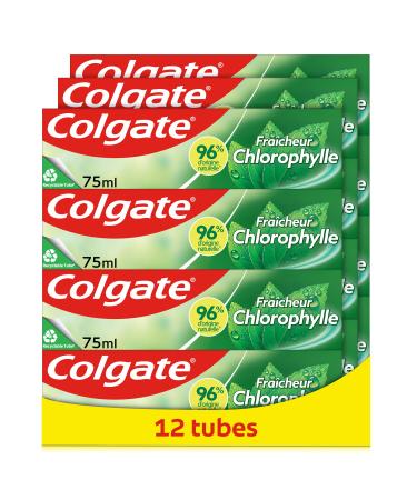 Colgate Intense Freshness Chlorophyll Toothpaste - 96% natural ingredients - Effective protection against cavities and plaque - pack of 12 x 75 ml