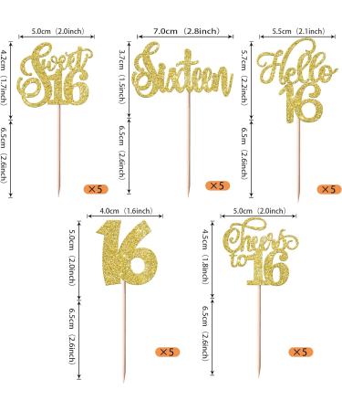 Rsstarxi 30 Pack 16th Birthday Cupcake Toppers Gold Glitter Sixteen Sweet 16 Cupcake Picks Cheers to 16 Years Old Birthday Cake Decoration for Hello 16th Birthday Anniversary Party Decorations Design 1 Gold - Buy Online on GoSupps.com
