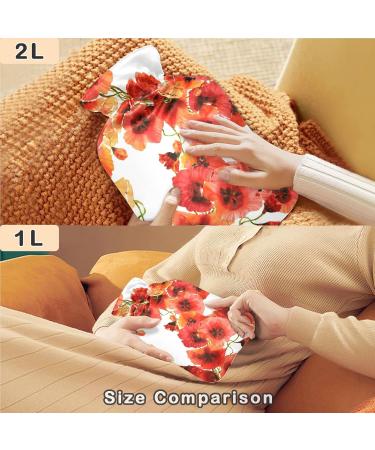 NAANLE Watercolor Poppy Seed Flowers Heat Bottle - 1L Hot Water Bottle for Back Pain Relief & Cold Therapy - Buy Online on GoSupps.com