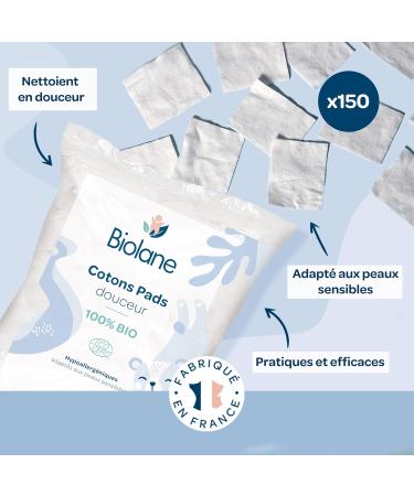BIOLANE - Set of 3 soft cotton pads - Baby - 100% organic - 150 cotton pads - Sensitive skin - Changing & Grooming - From bir - Buy Online on GoSupps.com