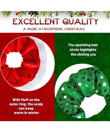 8 Pieces Large Size Christmas Hair Scrunchies Cute Elastics Scrunchies Glittery Sequin Green Silver Hair Bands Red Fabric Hair Accessories with White Fur for Hair Decoration - Buy Online on GoSupps.com