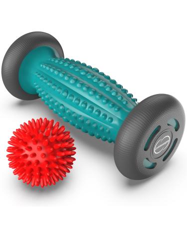 Foot Massager Roller + Ball for Plantar Fasciitis - Total Relief for Heel Spurs & Foot Arch Pain - Acupressure Reflexology Tool for Relaxation & Stress Relief - Trigger Point Healing with Spiky Ball