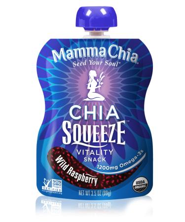 Mamma Chia Squeeze Organic Vitality Snack, Wild Raspberry, 8 Count, 3.5oz Wild Raspberry 3.5 Ounce (Pack of 8)