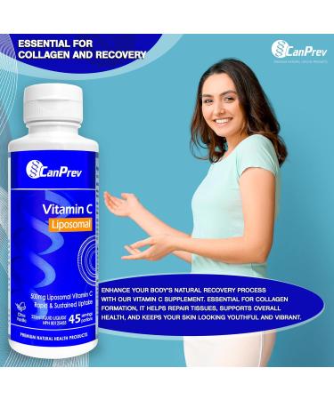 CanPrev Liposomal Vitamin C 500mg with Vitamin E 10 IU 225ml - Citrus Vanilla Flavor - Liquid Vitamin C Complex - Enhanced Absorption - Antioxidant Supplement - Maintenance of Bones Teeth & Gums - Buy Online on GoSupps.com