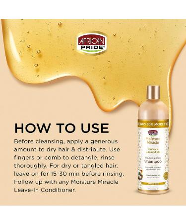 African Pride Moisture Miracle Honey & Coconut Oil Shampoo - 16 oz Family Size, Sulfate-Free, Color Safe for Natural Coils & Curls - Buy Online on GoSupps.com