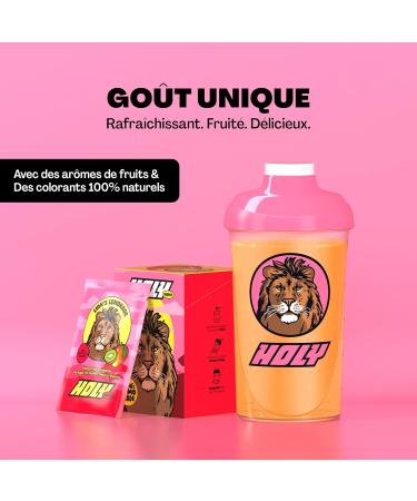 HOLY Energy Gaming Booster Bo te d'essai de 10 Lion's Lemonade avec go t de mangue & kiwi | 10 portions avec NewCaff & extrait de th vert | Focus Drink | Vegan avec ar mes de fruits 100% naturels - Buy Online on GoSupps.com