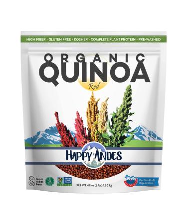 Happy Andes Red Organic Quinoa 3 lbs - Non Gluten, Whole Grain Rice Substitute - Ready to Cook Food for Oats & Seeds Recipes - Healthy Meal with Vitamins & Protein - Best Value Grocery Bag - Buy Online on GoSupps.com