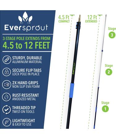 Eversprout 20 Ft Reach Cobweb Duster with 12ft Extension Pole | Medium-Stiff Bristles | Lightweight 3-Stage Aluminum | Indoor & Outdoor Use - Buy Online on GoSupps.com