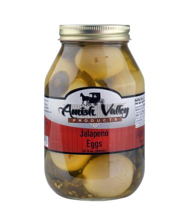 Amish Valley Products Jalapeno Eggs Quart Glass Jar (One QT Jar - 32 OZ)