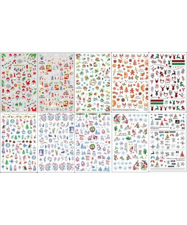 Christmas Nail Art Stickers Decals 10 Sheet Self Adhesive Gnome Santa Claus Reindeer Snowflake Christmas Tree Nail Sticker Design Nail Decoration for Women Girls - Buy Online on GoSupps.com