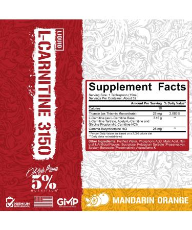 Buy 5% Nutrition Rich Piana Liquid L-Carnitine 3150 - Premium 4 Source Blend + GBB Mandarin Orange - International Shipping Available - Buy Online on GoSupps.com