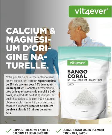 Sango Coral - 320g powder - Natural source of calcium (20%) & magnesium (10%) in a 2:1 ratio specific to the body - No additives - Buy Online on GoSupps.com