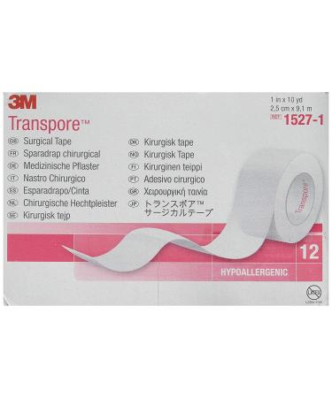 3M Transpore Surgical Tape  1 x 10 yds  12 Count (Pack of 1)