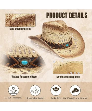 Western Style Cowboy & Cowgirl Straw Hat with Bull Bead Band - Beige - Buy Online on GoSupps.com