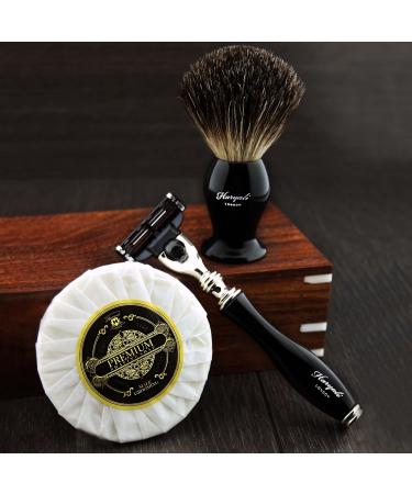 Ultimate Men's Shaving Kit: 3 Edge Razor Black Badger Hair Brush & Soap in Handmade Wooden Box - International Shipping Available - Buy Online on GoSupps.com