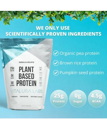 Vitalura Labs Plant-Based Protein Powder - 25g Protein per Serving - NSF Certified - Vanilla Gelato - 30 Servings - International Shipping - Buy Online on GoSupps.com