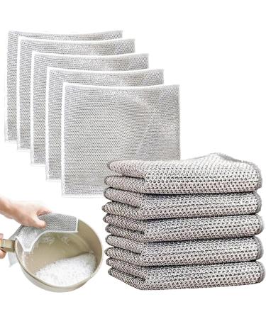 Non Scratch Wire Dishcloth Wire Dishcloth Multipurpose Wire Dishwashing Rags for Wet and Dry Reusable Kitchen Cloth Dishcloths Double Lint Free Cloth for Kitchen Pan (Double Layer 10pcs)