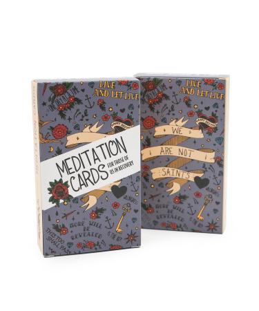 Sober Meditation Cards (Grey) - Stress Relief Mindfulness Cards for Meditation Relaxation - Encouragement Cards - Compact Size Sobriety Gifts for Men & Women - 50 Slogans Per Deck
