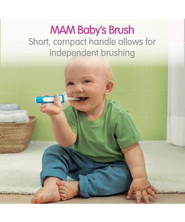 MAM Learn to Brush Set for Boys 5+ Months - Baby Toothbrushes with Interactive Brushy The Bear App | 1 Baby's Brush, 1 Training Brush, 1 Safety Shield | Blue - Buy Online on GoSupps.com