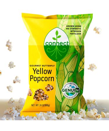 Connect Snacks Non-GMO Large Popcorn Kernels (24 oz bag, 100 cups of popped popcorn) | Gourmet Butterfly Yellow Popcorn | Gluten Free, Whole Grain, & Sustainably Grown Unpopped Popcorn Kernels