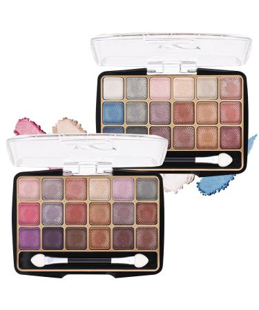 18 Colors Eyeshadow Palette Waterproof Glitter Eyeshadow Makeup Palette Smokey Matte Eye Shadow Palette Blendable Long Lasting Highly Pigmented Shimmer Eye Shadow Pallete Set(2PCS)