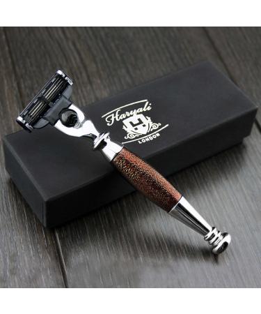 Haryali London 3 Blade Razor Hand Assembled Maroon Antique Handle Beard and Mustache Men Safety Razor