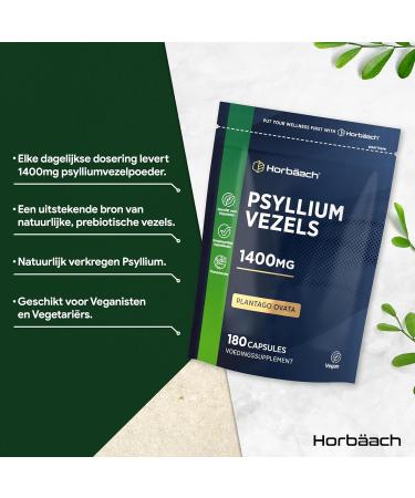 Psyllium Husk Fiber Psyllium Fiber Supplement 180 Vegan Capsules for 3 Months 1400mg Psyllium Husks per Serving from Horbaach - Buy Online on GoSupps.com