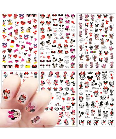 Cute Nail Art Stickers Nail Decals 6 Sheets 3D Self-Adhesive Nail Stickers Design Cute Nail Stickers Cartoon Nail Decals Kawaii Nail Art Charm for Women Girls Nail Art Supplies A-4