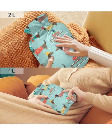 Hot Water Bottle with Dachshund Cover | 2L Heating Bag for Pain Relief & Hand Warming - Buy Online on GoSupps.com