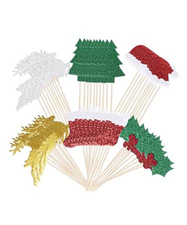 60Pcs Christmas Cupcake Toppers Glitter Cupcake Picks Deers Fruits Trees Hats Socks Cake Toppers for Christmas Holiday Birthday Party Food Cake Cupcake Decorations