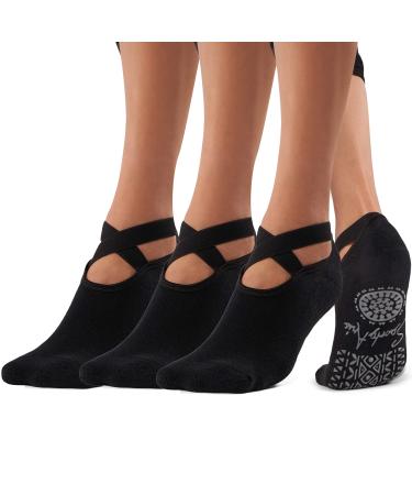 SportyAnis Premium Yoga Socks Women (2-3 Pairs) Non-Slip for Yoga Pilates Dance and Ballet Black and Grey