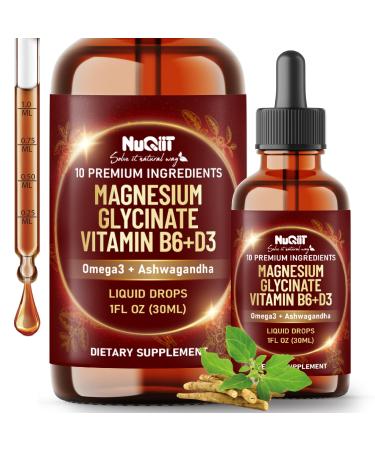10in1 Magnesium Glycinate Liquid Drop - Omega-3 Ashwagandha Root L-Theanine Turmeric Rhodiola Rosea Maximized Absorption Magnesium Complex Supplement - 1 FL Oz - 2 Month Supply