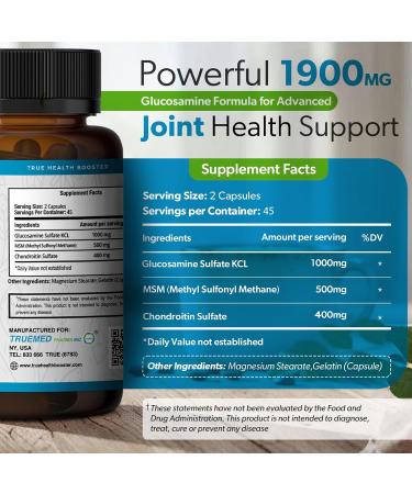Glucosamine Sulfate KCL with Chondroitin & MSM - Joint Supplements for Women and Men - Glucosamine Chondroitin MSM Supplement - Supports Joint Health Flexibility & Mobility Made in USA 100 Capsules - Buy Online on GoSupps.com
