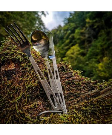Silverant Titanium 3-Piece Cutlery Set for Outdoor Camping and Hiking with Drawstring Bag and Carabiner - Buy Online on GoSupps.com