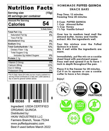 Puffed Quinoa 1.5 lb - Organic & Kosher Certified, High Protein, Vegan, Gluten Free, No GMOs | Ready to Eat - Buy Online on GoSupps.com