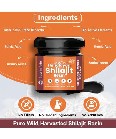 Botanic Rain Pure Himalayan Shilajit Resin for Men & Women 85+ Trace Minerals 75%+ Fulvic Acid for Energy Boost & Immune Support Himalayan Resin Ayurveda Product - 1.06 oz - Buy Online on GoSupps.com