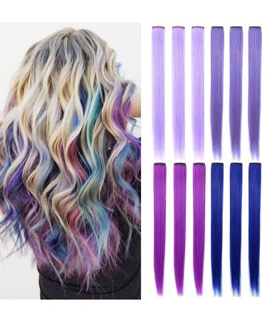 LSKJMO Blue Purple Lavender Light Purple Wig Pieces Colorful Party Highlights Clip in Colored Hair Extensions Multicolors Straight Synthetic Hairpieces for Women Girls Blue Pink Purple Lavender - Buy Online on GoSupps.com