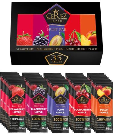 Cerez Pazari Dried Fruit Roll Ups 25g x 35 pack Snacks Variety Pack for Kids Healthy Fruit Snacks Bulk Vegan Real Fruit Bars Snacks with Strawberry Blackberry Plum Sour Cherry and Peach - Buy Online on GoSupps.com