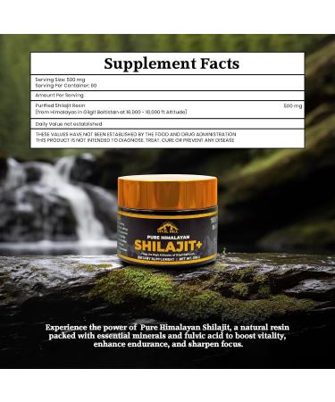 Premium Himalayan Shilajit Resin for Men and Women 500mg Organic Maximum Potency U.S.A Lab Tested for Purity | Supports Brain Function Energy and Focus (30g - 60 Servings) 1.06 Ounce (Pack of 1) - Buy Online on GoSupps.com