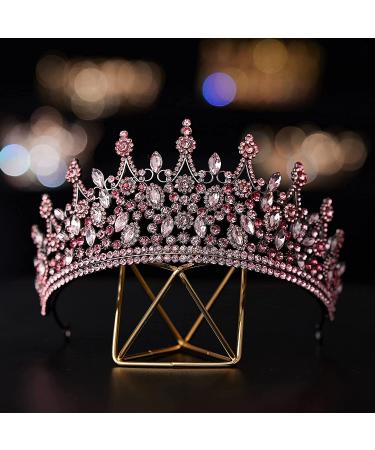 SWEETV Vintage Metal Queen Crown for Women - Wedding Tiara for Bride, Crystal Headpieces in Pink/Purple for Birthday, Quinceanera, Prom - Buy Online on GoSupps.com