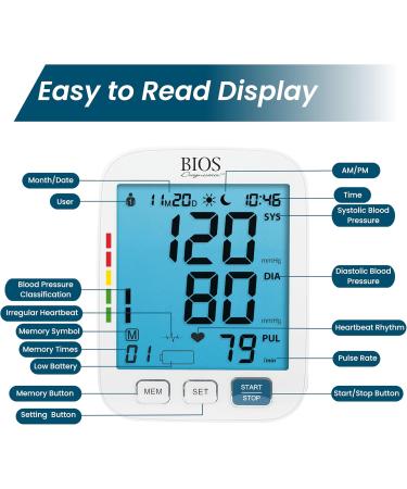 BIOS Diagnostic Blood Pressure Monitor - Accurate Readings Large Backlit Display Easy to Use Irregular Heartbeat Detector 2 Users 90 memory Home Use The #1 Canadian Blood Pressure Manufacturer* - Buy Online on GoSupps.com