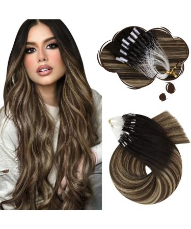Moresoo Microring Extensions Real Hair 1g Cold Fusion Invisible Extensions real hair micro hair extension real hair microring black to brown with caramel blonde remy 60cm 50g 50 cm 1.Microring #1b/3/27